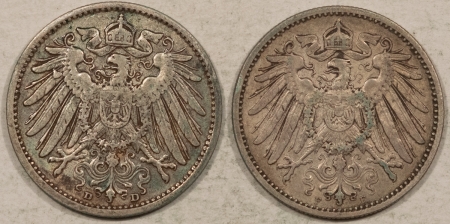 New Store Items 1904 D&F GERMANY 1 MARK KM14, LOT OF 2 – HIGH GRADE CIRCULATED EXAMPLES!