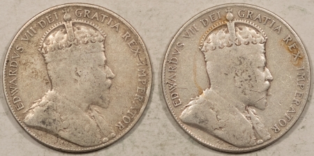 World Certified Coins 1908 NEWFOUNDLAND (CANADA) SILVER FIFTY CENTS 50C – KM-11, LOT/2 CIRCULATED