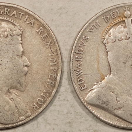 World Certified Coins 1908 NEWFOUNDLAND (CANADA) SILVER FIFTY CENTS 50C – KM-11, LOT/2 CIRCULATED