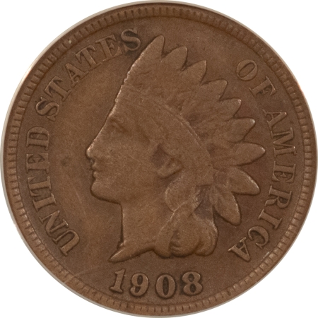 Indian 1908-S INDIAN CENT – ANACS F-12, CHOCOLATE BROWN KEY-DATE!