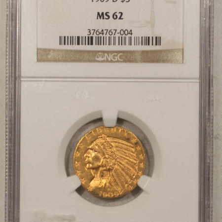 $5 1909-D $5 INDIAN GOLD HALF EAGLE – NGC MS-62