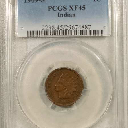 Indian 1909-S INDIAN CENT – PCGS XF-45, KEY-DATE!