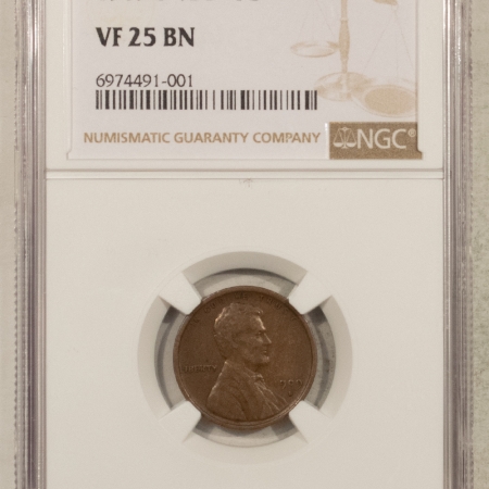Lincoln Cents (Wheat) 1909-S VDB LINCOLN CENT – NGC VF-25 BN, SMOOTH! KEY-DATE!