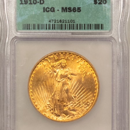 New Store Items 1910-D $20 ST GAUDENS GOLD DOUBLE EAGLE ICG MS-65 FLASHY, NICE, OLDER ICG HOLDER