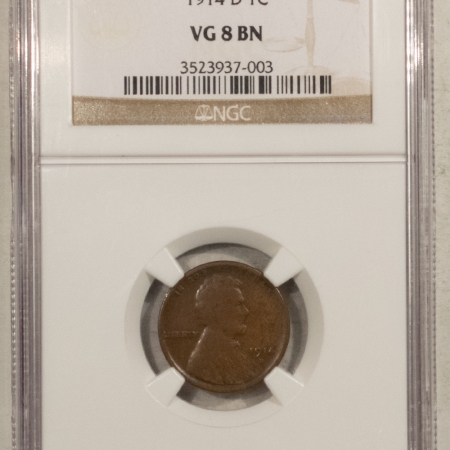 Lincoln Cents (Wheat) 1914-D LINCOLN CENT – NGC VG-8 BN, KEY-DATE!
