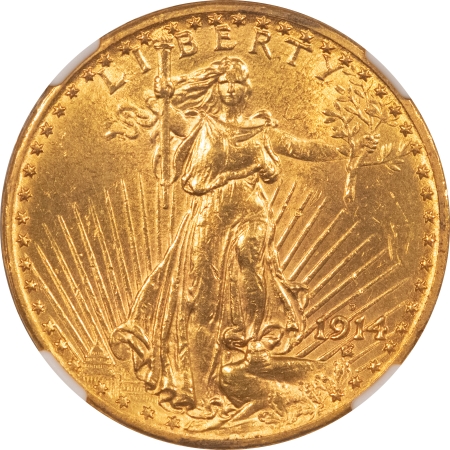 $20 1914-D $20 ST GAUDENS GOLD – NGC UNCIRCULATAED DETAILS, CLEANED, NICE LOOK!