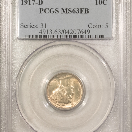 Mercury Dimes 1917-D MERCURY DIME – PCGS MS-63 FB, TOUGH COIN!