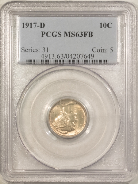 Mercury Dimes 1917-D MERCURY DIME – PCGS MS-63 FB, TOUGH COIN!