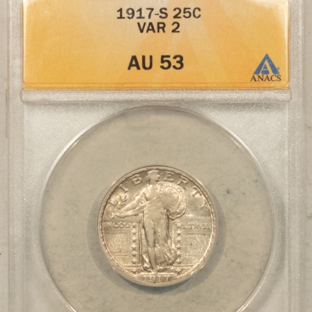 New Certified Coins 1917-S TYPE 2 STANDING LIBERTY QUARTER – ANACS AU-53, FLASHY!