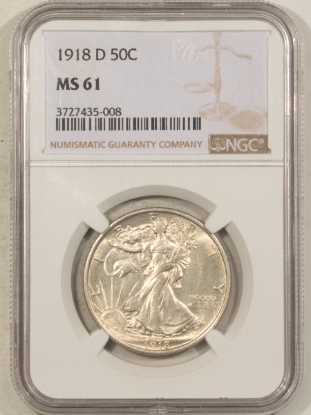 New Certified Coins 1918-D WALKING LIBERTY HALF DOLLAR – NGC MS-61, WHITE & LOOKS BETTER!