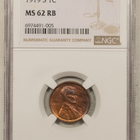 Lincoln Cents (Wheat) 1919-S LINCOLN CENT – NGC MS-62 RB