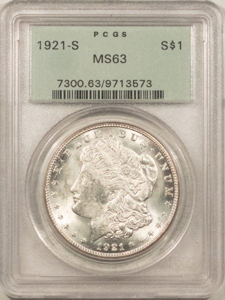 Morgan Dollars 1921-S $1 MORGAN DOLLAR – PCGS MS-63, OLD GREEN HOLDER, BLAZER! PREMIUM QUALITY!