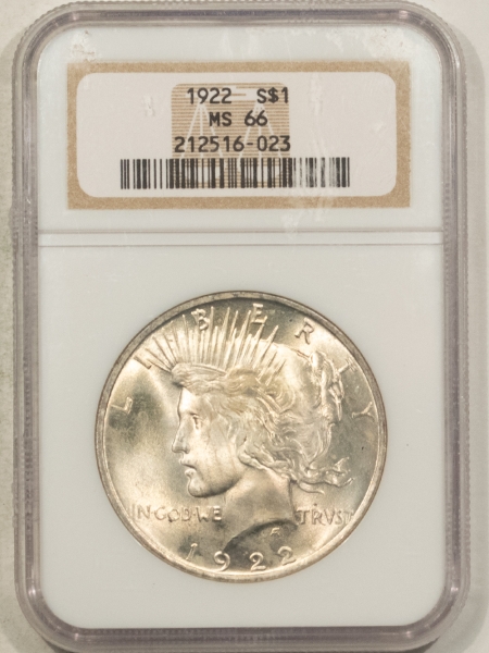 New Certified Coins 1922 $1 PEACE DOLLAR – NGC MS-66, SMOOTH