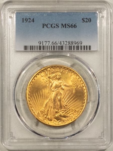 $20 1924 $20 ST GAUDENS GOLD DOUBLE EAGLE – PCGS MS-66, SILKY SMOOTH GEM!