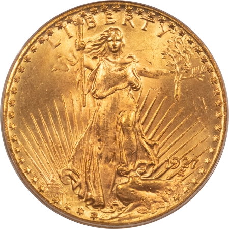 $20 1927 $20 ST GAUDENS GOLD DOUBLE EAGLE – PCGS MS-65, LUSTROUS GEM, PRETTY!