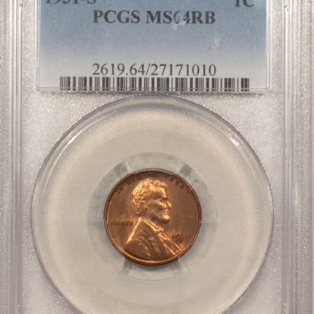 Lincoln Cents (Wheat) 1931-S LINCOLN CENT – PCGS MS-64 RB, PREMIUM QUALITY! KEY-DATE!