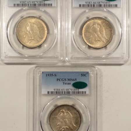 CAC Approved Coins 1935-P/D/S TEXAS COMMEMORATIVE HALF DOLLAR SET/3 PCGS MS-65/66/65, GEM SET! CAC!