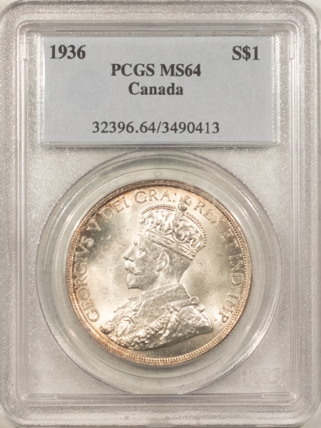 New Certified Coins 1936 CANADA SILVER DOLLAR, PCGS MS-64, FRESH, PQ & GEM-QUALITY!