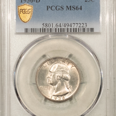New Certified Coins 1936-D WASHINGTON QUARTER – PCGS MS-64, LUSTROUS & TOUGH DATE!