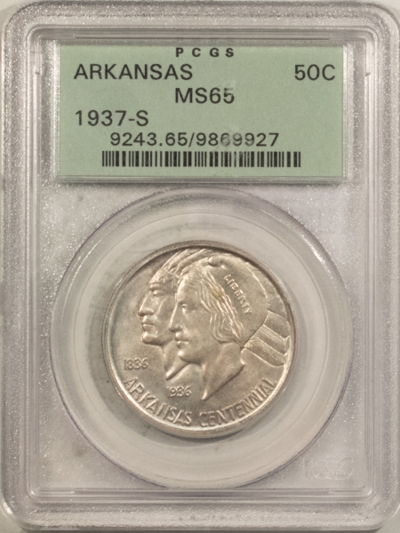 New Certified Coins 1937-S ARKANSAS COMMEMORATIVE HALF DOLLAR – PCGS MS-65, OLD GREEN HOLDER & PQ!