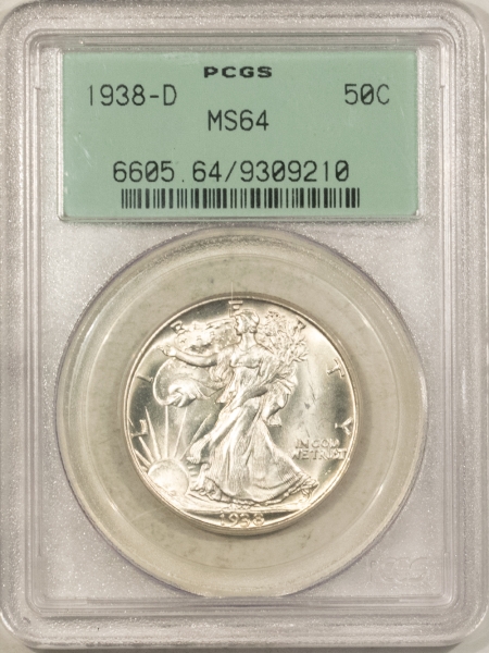 New Certified Coins 1938-D WALKING LIBERTY HALF DOLLAR – PCGS MS-64, OLD GREEN HOLDER, PQ! BLAZER!