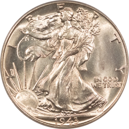 New Certified Coins 1943 LIBERTY WALKING HALF DOLLAR – PCGS MS-63, OLD GREEN HOLDER, PREMIUM QUALITY