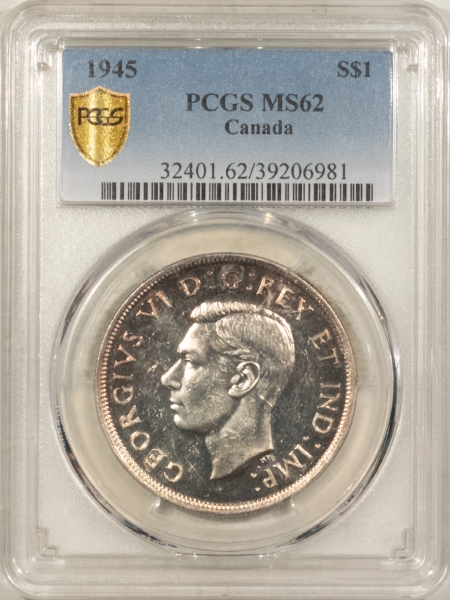 New Certified Coins 1945 CANADA SILVER DOLLAR, PCGS MS-62, FRESH, PROOFLIKE, LOW-MINTAGE & SCARCE!