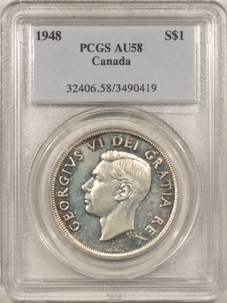 New Certified Coins KEY-DATE 1948 CANADA SILVER DOLLAR, PCGS AU-58, PL, FRESH & LOOKS CHOICE BU!