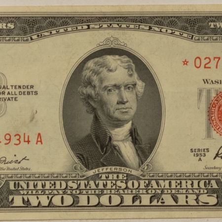 New Store Items 1953-A $2 US RED SEAL STAR NOTE, FR-1510 – CRISP ABOUT UNCIRCULATED!