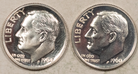 Roosevelt Dimes 1960, 1964 PROOF ROOSEVELT DIMES, LOT OF 2 – GEM PROOFS!