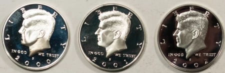 New Store Items 2000-S, 2001-S, 2002-S KENNEDY PROOF SILVER HALF DOLLARS, LOT OF 3 – GEM PROOFS!