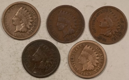 Indian 1863 X2, 1865, 1881, 1904 INDIAN CENTS, LOT/5 – ELECTRIC GROUP!