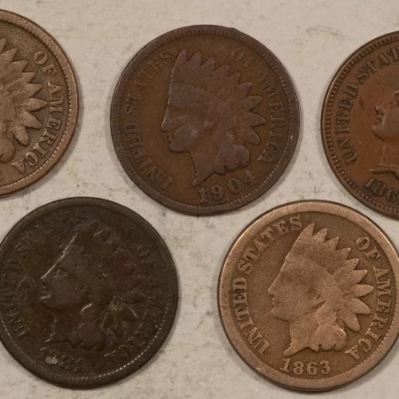 Indian 1863 X2, 1865, 1881, 1904 INDIAN CENTS, LOT/5 – ELECTRIC GROUP!