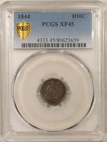 Liberty Seated Half Dimes 1844 LIBERTY SEATED HALF DIME – PCGS XF-45, NICE ORIGINAL!