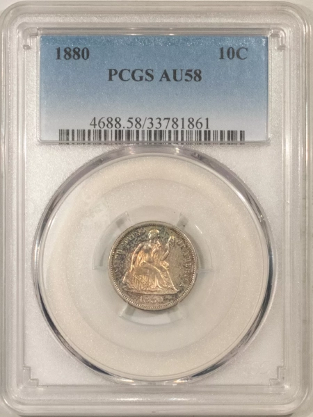 Liberty Seated Dimes 1880 LIBERTY SEATED DIME – PCGS AU-58, TOUGH DATE!