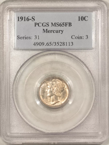 Mercury Dimes 1916-S MERCURY DIME – PCGS MS-65 FB ATTRACTIVE GEM, TOUGHER DATE!