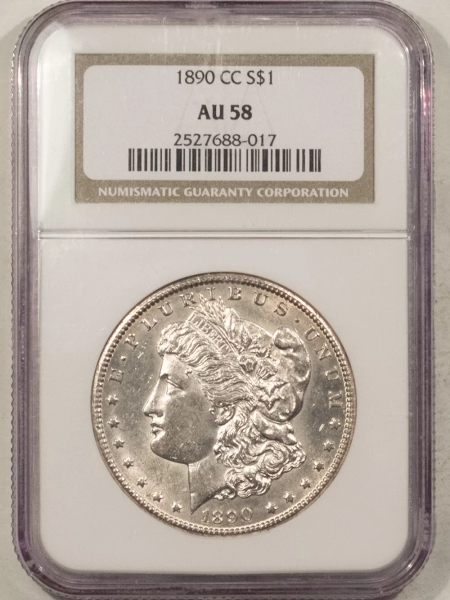 Morgan Dollars 1890-CC $1 MORGAN DOLLAR – NGC AU-58, WHITE & LOOK UNCIRCULATED! CARSON CITY!