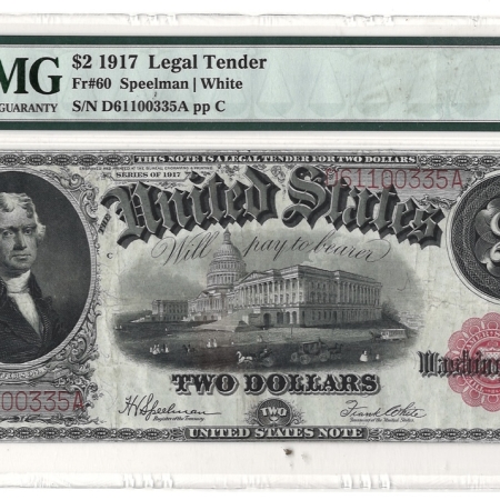 Large U.S. Notes 1917 $2 UNITED STATES NOTE (LEGAL TENDER), FR-60, PMG VF-30, MINOR DISCOLORATION