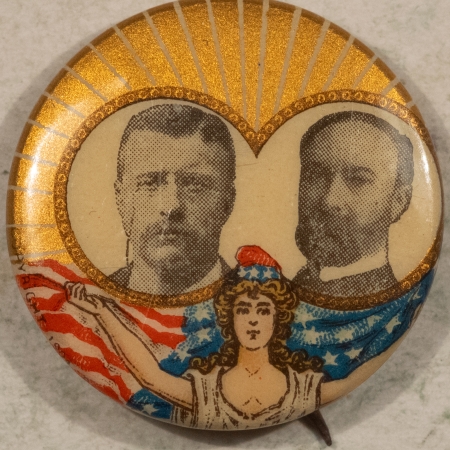 Other Collectibles 1904 TR TEDDY ROOSEVELT & FAIRBANKS 7/8″ LIBERTY CELLO NEAR MINT!