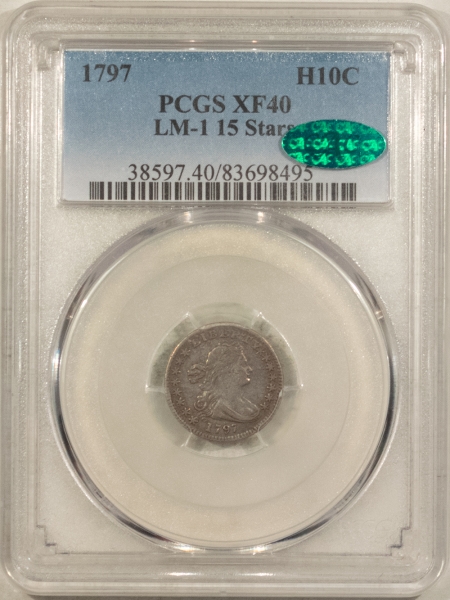 Draped Bust Half Dimes 1797 DRAPED BUST HALF DIME, LM-1, 15 STARS PCGS XF-40 CAC APPROVED