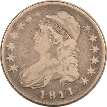 New Store Items 1811 CAPPED BUST HALF DOLLAR – SMALL 8, PLEASING CIRCULATED EXAMPLE