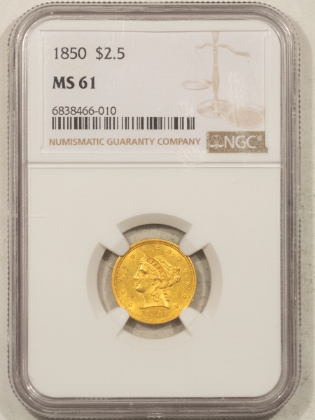 $2.50 1850 $2.50 LIBERTY GOLD QUARTER EAGLE – NGC MS-61