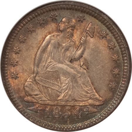 Liberty Seated Quarters 1854 SEATED LIBERTY QUARTER, ARROWS – NGC MS-64, FRESH ORIGINAL, TOUGH DATE!