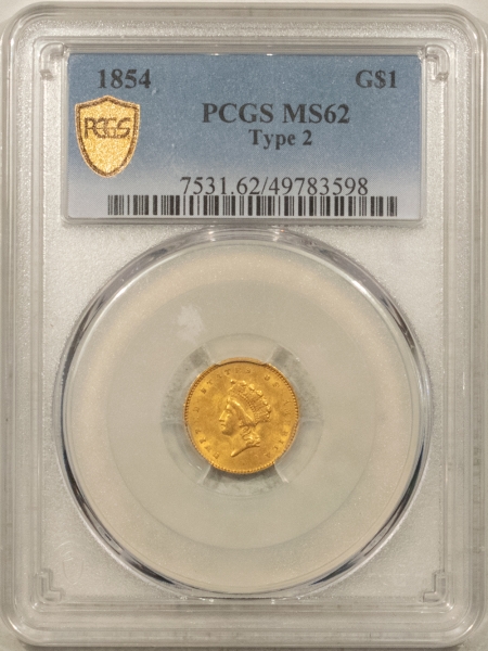 $1 1854 TYPE 2 $1 INDIAN PRINCESS GOLD PCGS MS-62