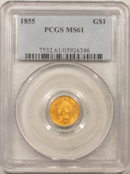 $1 1855 TYPE 2 $1 GOLD DOLLAR INDIAN PRINCESS – PCGS MS-61