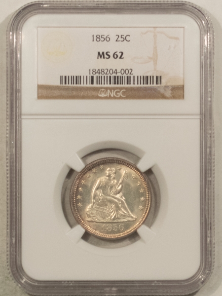 Liberty Seated Quarters 1856 SEATED LIBERTY QUARTER – NGC MS-62, LUSTROUS & PQ!!