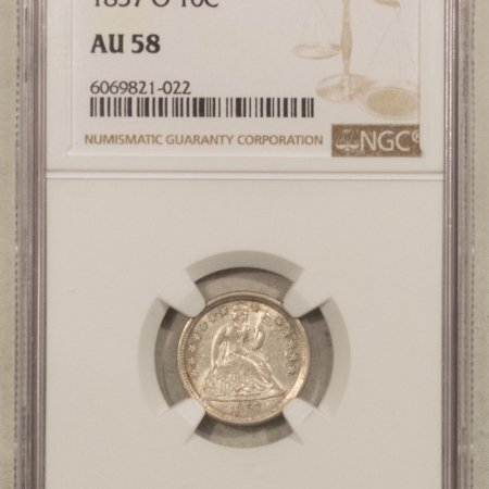 Liberty Seated Dimes 1857-O SEATED LIBERTY DIME – NGC AU-58, FRESH WHITE & FLASHY