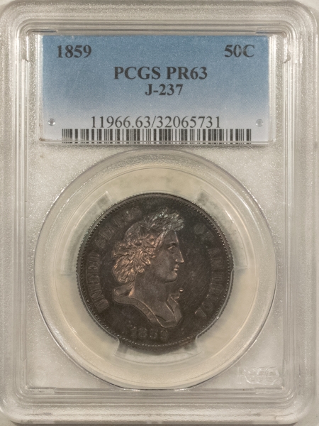 Half Dollars 1859 PATTERN 50c, J-237, SILVER, LIBERTY HALF DOLLAR, PCGS PR-63, GORGEOUS!