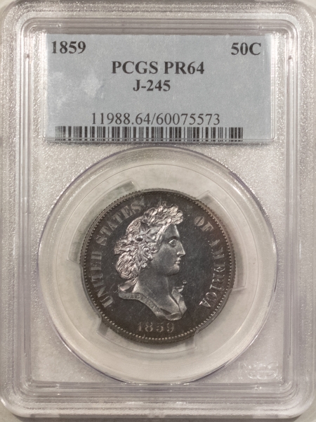 New Store Items 1859 PATTERN 50c, J-245, SILVER, LIBERTY HALF DOLLAR, PCGS PR-64, EAGLE REVERSE