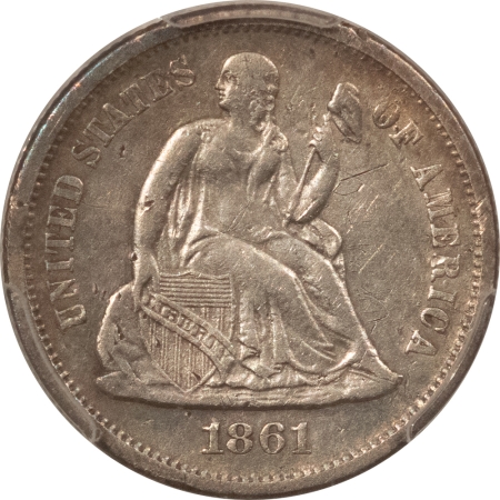 Liberty Seated Dimes 1861-S SEATED LIBERTY DIME – PCGS GENUINE, GRAFFITI-XF DET, TOUGH CIVIL WAR DATE